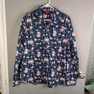 Guess Los Angeles Womens L Long Sleeve Collared Button Up Floral Print Shirt Top